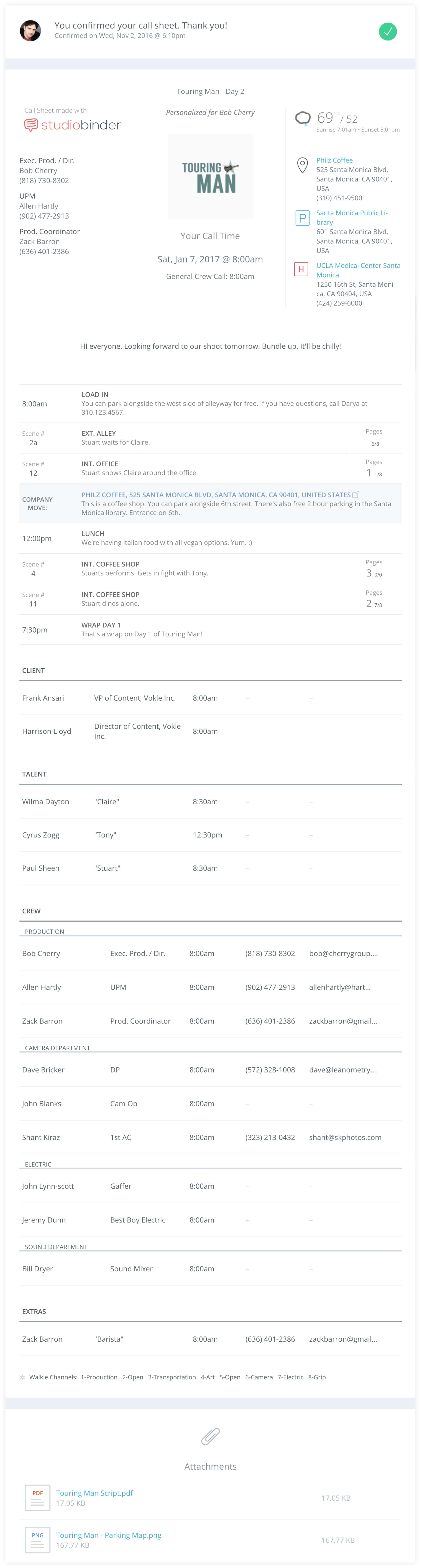 Free Modern Call Sheet Template Sample - StudioBinder - Desktop